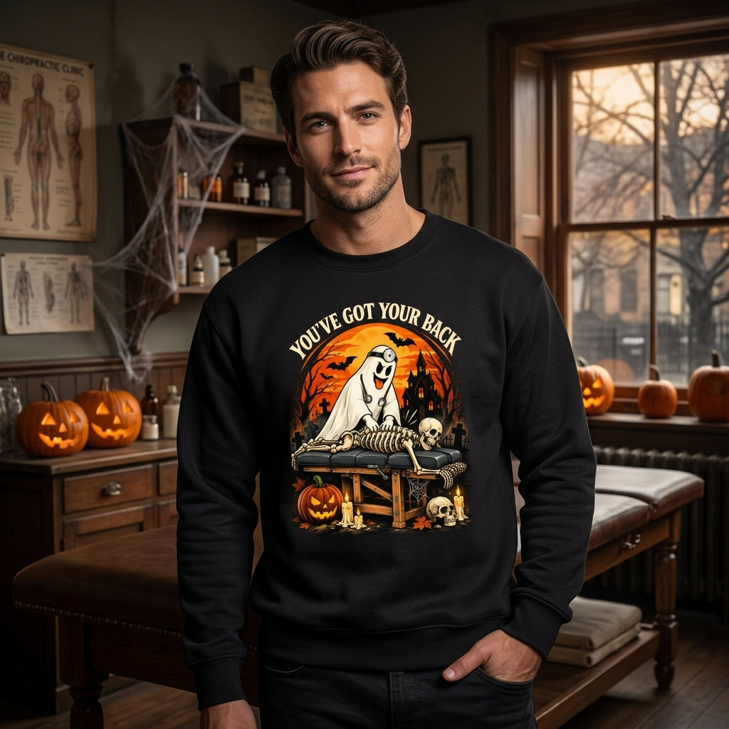 Ghost Chiropractor Skeleton Back Adjustment Halloween T-shirt Sweatshirt Hoodie - mockup 1