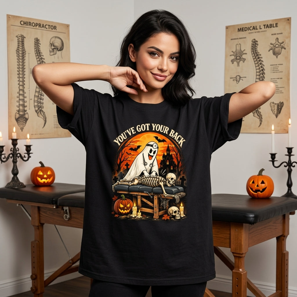 Ghost Chiropractor Skeleton Back Adjustment Halloween T-shirt Sweatshirt Hoodie - mockup 3