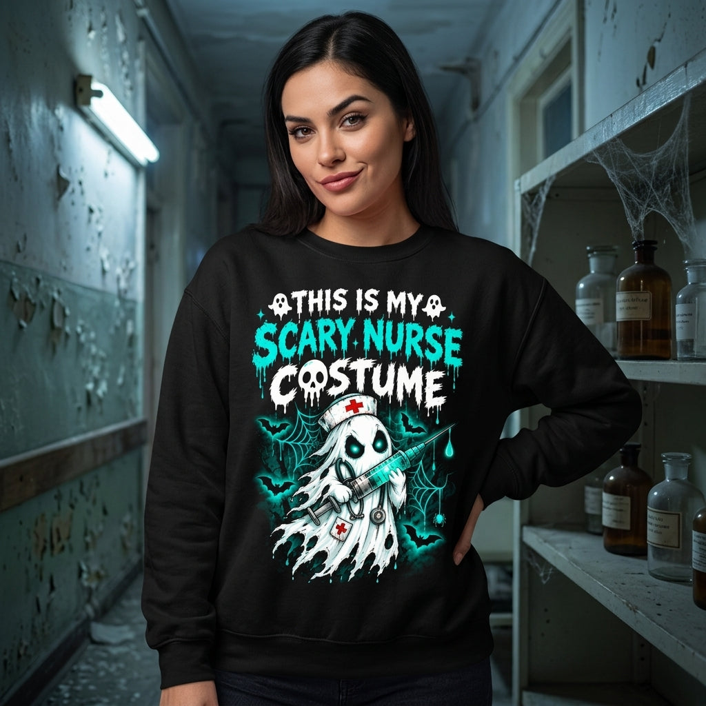 This Is My Scary Nurse Costume Ghost T-shirt Sweatshirt Hoodie – Funny Halloween Apparel - mockup 1
