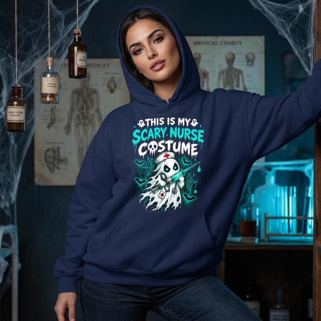 This Is My Scary Nurse Costume Ghost T-shirt Sweatshirt Hoodie – Funny Halloween Apparel - mockup 2
