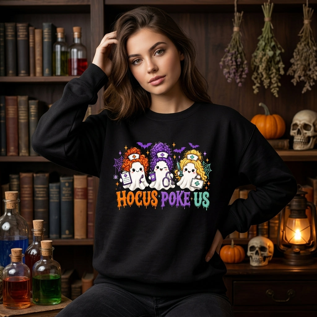 Hocus Poke Us Nurse Halloween Ghost T-shirt Sweatshirt Hoodie – Funny Nursing Gift - mockup 1