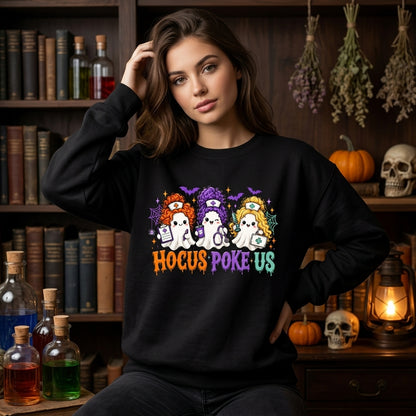 Hocus Poke Us Nurse Halloween Ghost T-shirt Sweatshirt Hoodie – Funny Nursing Gift - mockup 1