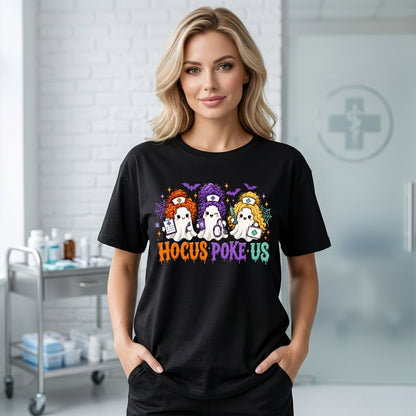 Hocus Poke Us Nurse Halloween Ghost T-shirt Sweatshirt Hoodie – Funny Nursing Gift - mockup 3