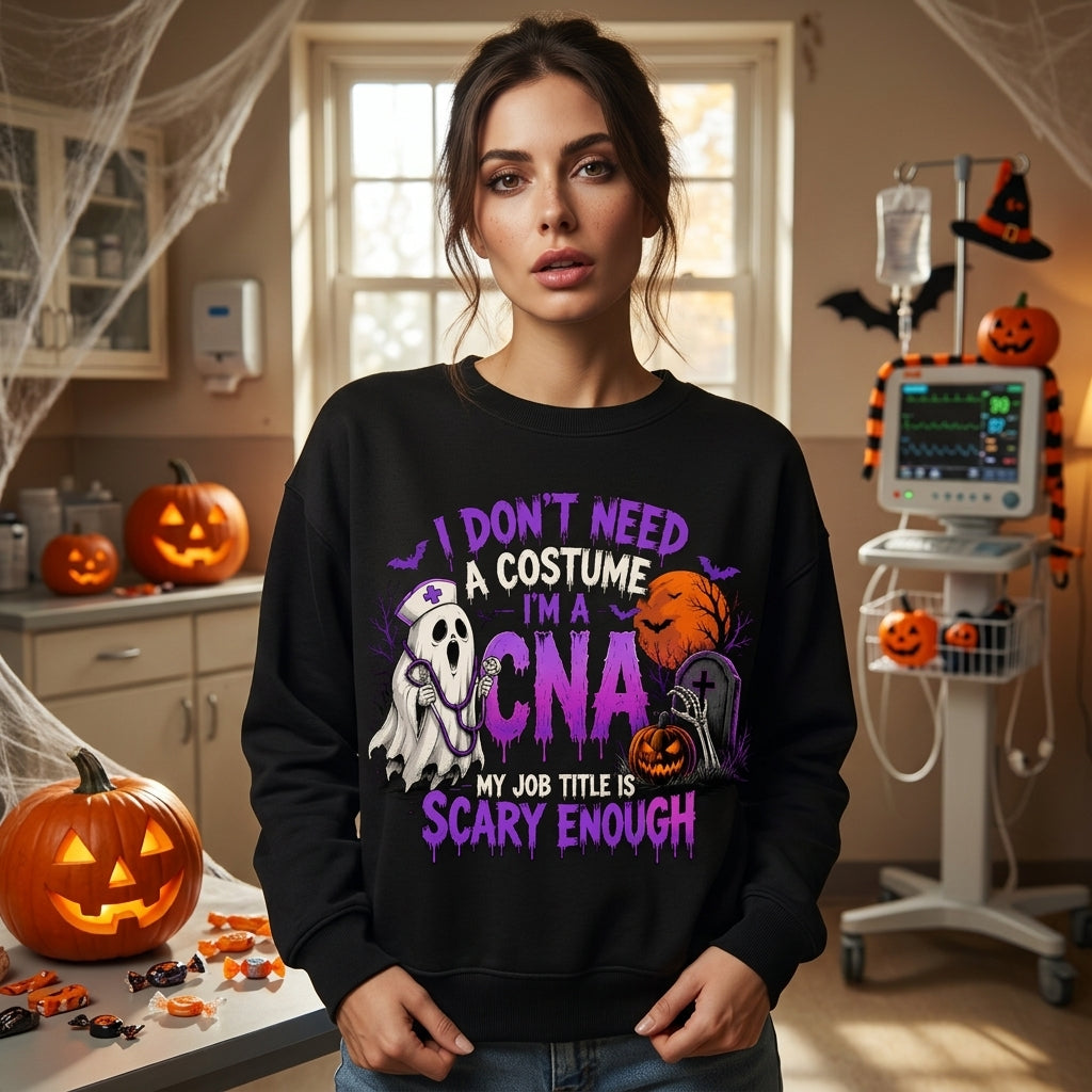 CNA Halloween Ghost Costume T-shirt Sweatshirt Hoodie - I'm A CNA My Job Title Is Scary Enough - mockup 1