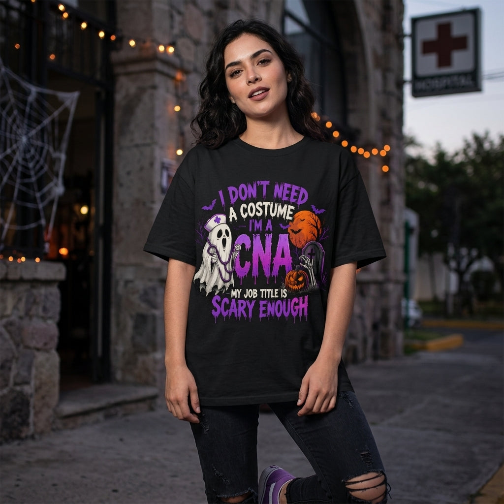 CNA Halloween Ghost Costume T-shirt Sweatshirt Hoodie - I'm A CNA My Job Title Is Scary Enough - mockup 3