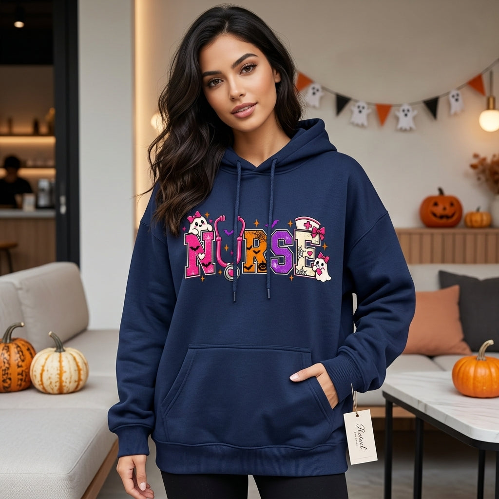 Spooky Cute Halloween Nurse T-shirt Sweatshirt Hoodie – Ghost Stethoscope Gift - mockup 2