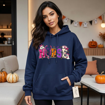 Spooky Cute Halloween Nurse T-shirt Sweatshirt Hoodie – Ghost Stethoscope Gift - mockup 2