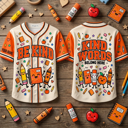 Personalized Be Kind Unity Day Orange Teacher Baseball Jersey – Anti-Bullying Gift - mockup 1