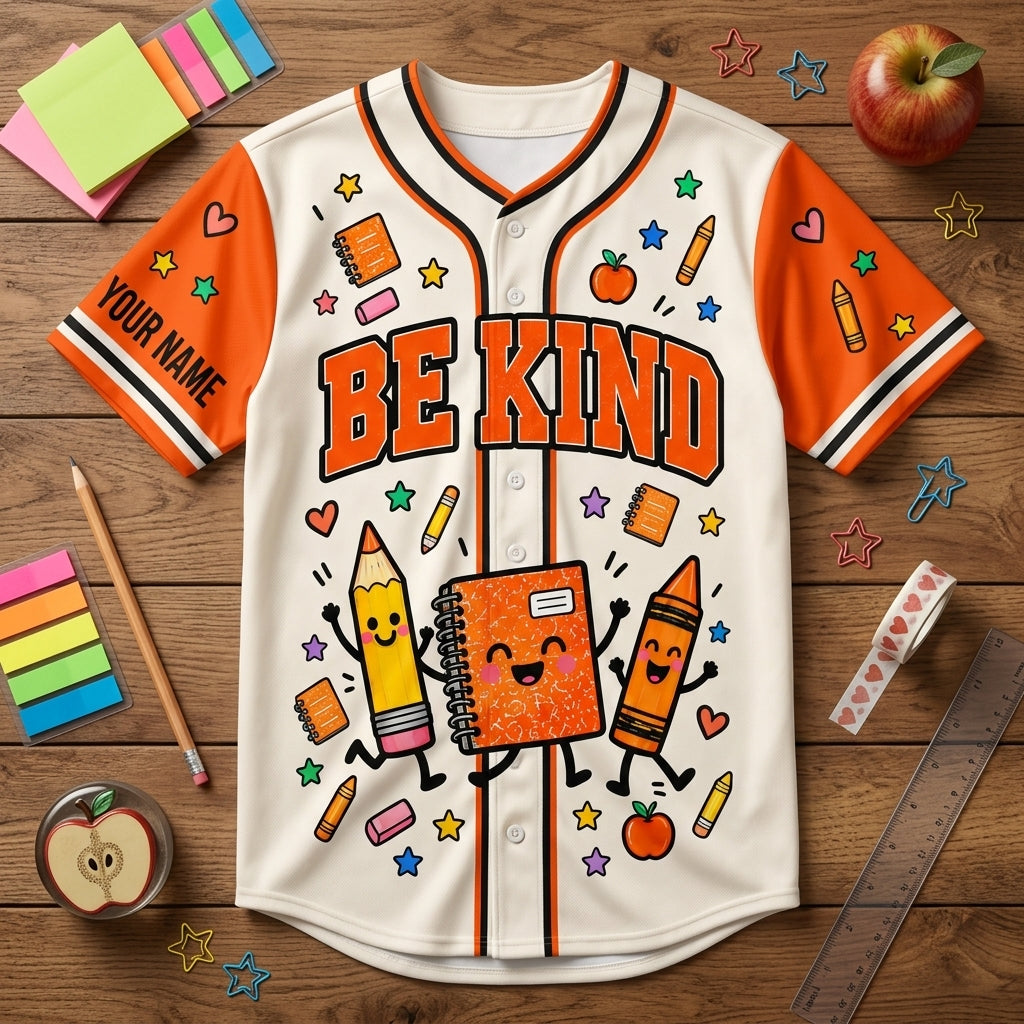 Personalized Be Kind Unity Day Orange Teacher Baseball Jersey – Anti-Bullying Gift - mockup 3