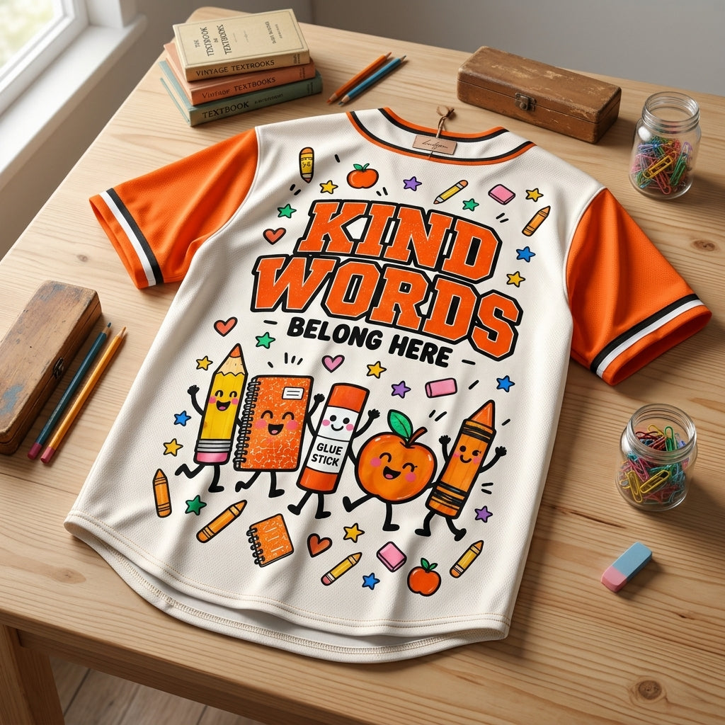 Personalized Be Kind Unity Day Orange Teacher Baseball Jersey – Anti-Bullying Gift - mockup 4