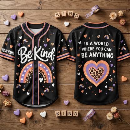 Custom Be Kind Anti-Bullying Baseball Jersey – Orange Unity Day Teacher & Student Shirt - mockup 1