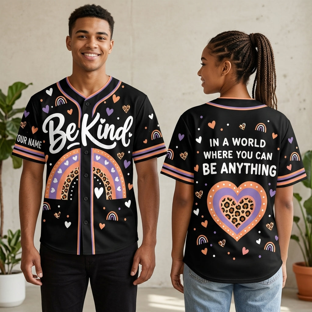 Custom Be Kind Anti-Bullying Baseball Jersey – Orange Unity Day Teacher & Student Shirt - mockup 2