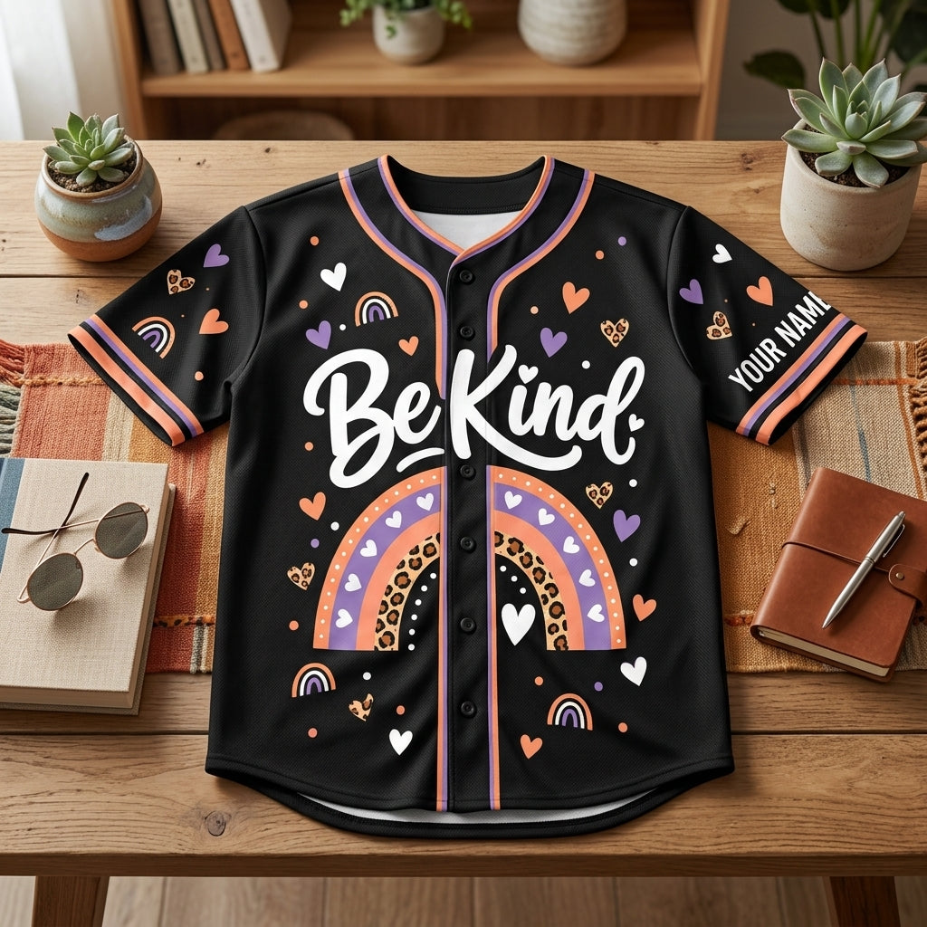 Custom Be Kind Anti-Bullying Baseball Jersey – Orange Unity Day Teacher & Student Shirt - mockup 3