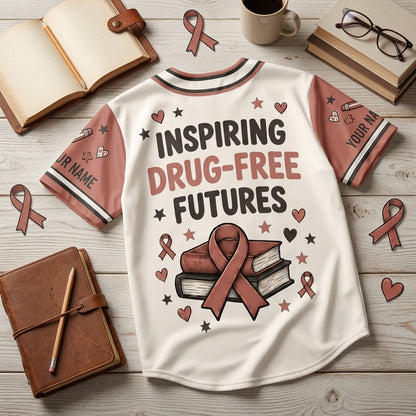 Personalized Teacher Red Ribbon Week Drug Free Awareness Baseball Jersey - Inspiring Futures - mockup 4