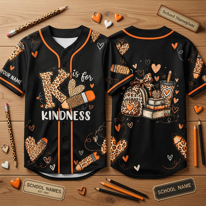 Custom K is for Kindness Orange Anti Bullying Unity Day Baseball Jersey for Teachers & Kids - mockup 1