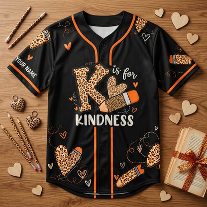 Custom K is for Kindness Orange Anti Bullying Unity Day Baseball Jersey for Teachers & Kids - mockup 3
