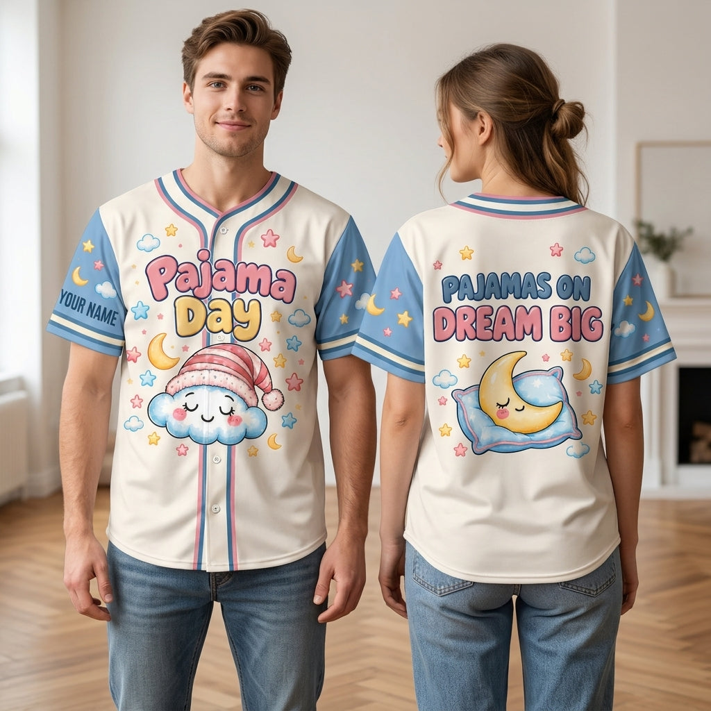 Personalized Pajama Day School Spirit Week Baseball Jersey – Cute Cloud Teacher Student Gift - mockup 1