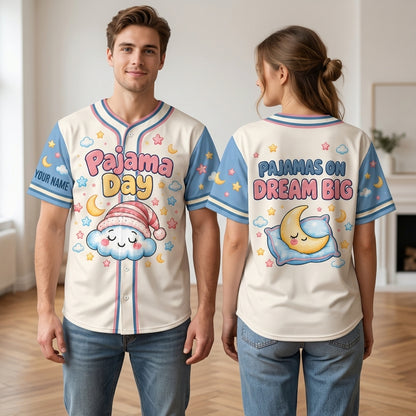 Personalized Pajama Day School Spirit Week Baseball Jersey – Cute Cloud Teacher Student Gift - mockup 1