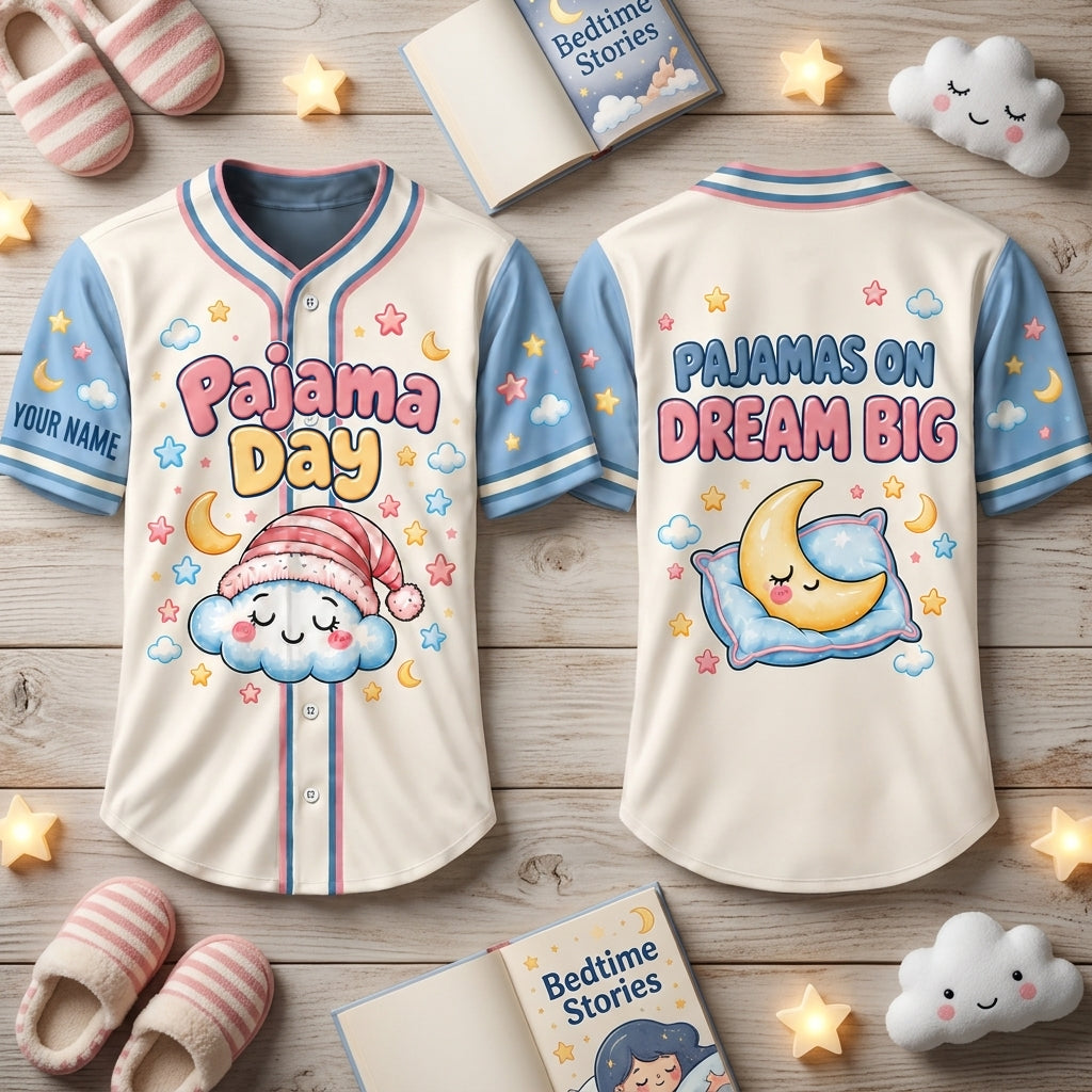Personalized Pajama Day School Spirit Week Baseball Jersey – Cute Cloud Teacher Student Gift - mockup 2