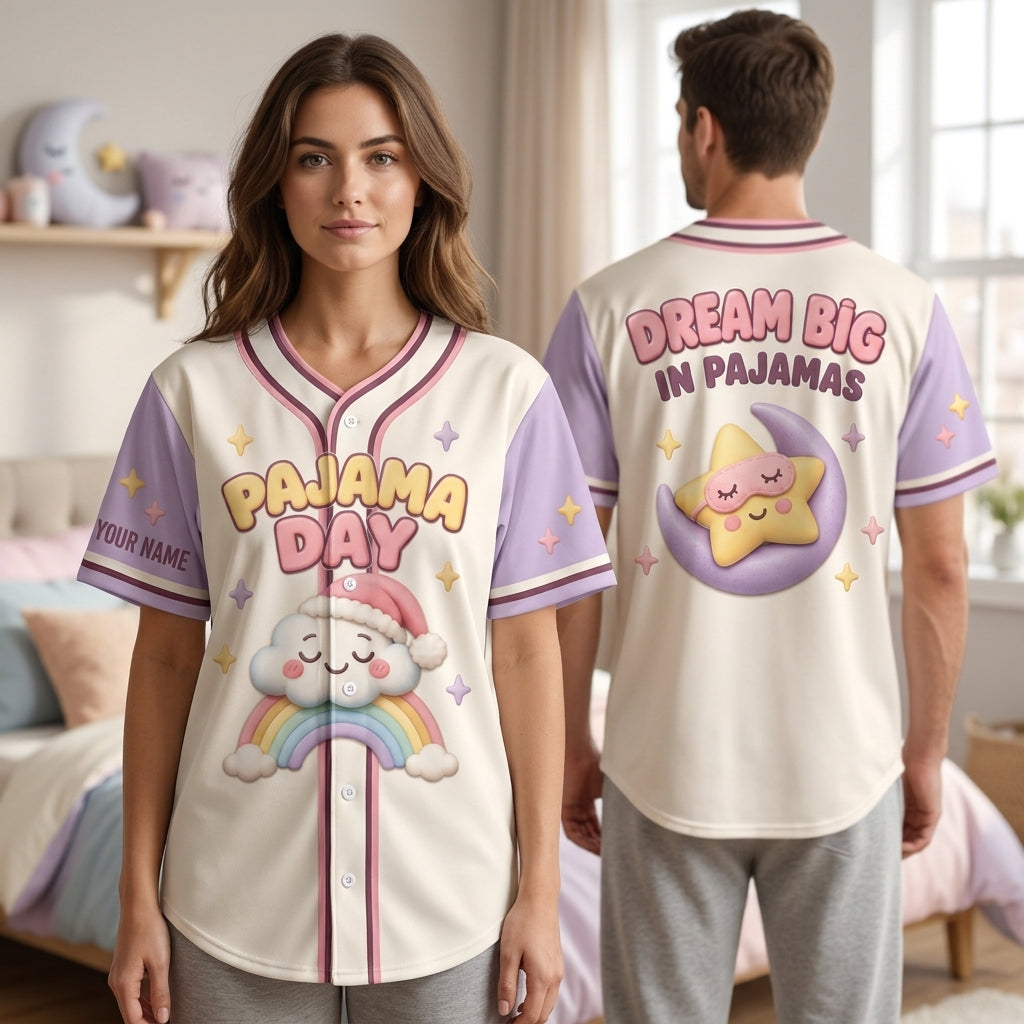 Personalized Pajama Day Dream Big Baseball Jersey - Cute Teacher Student Gift - mockup 1