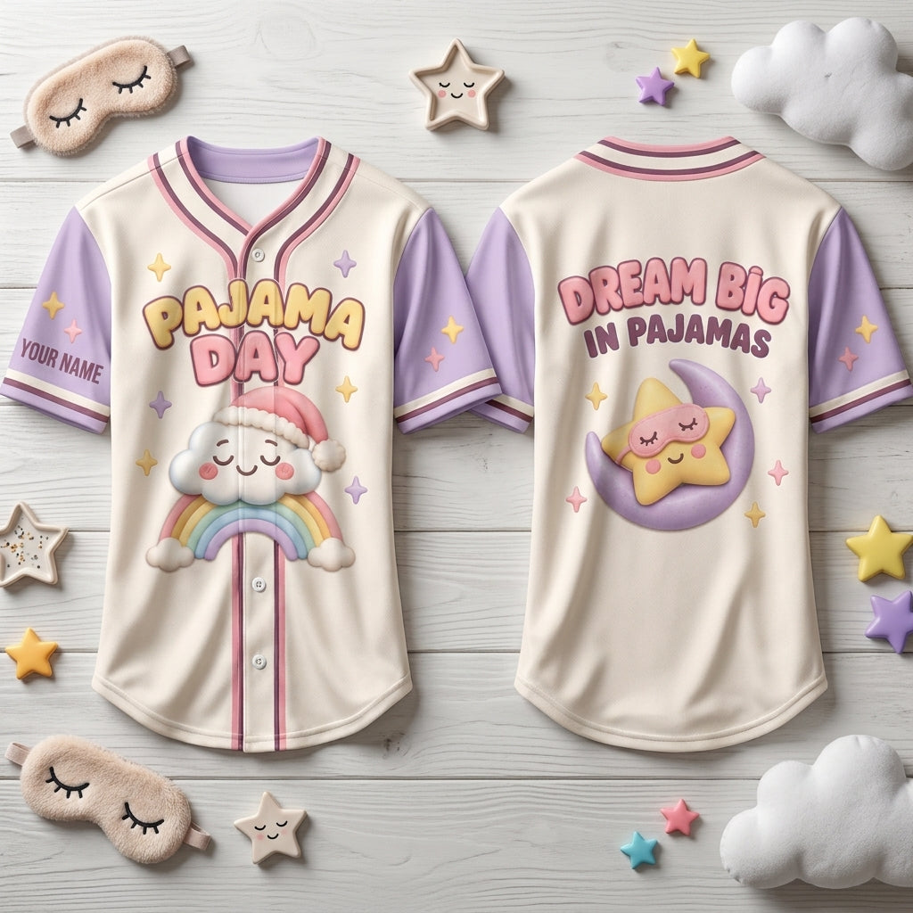 Personalized Pajama Day Dream Big Baseball Jersey - Cute Teacher Student Gift - mockup 2