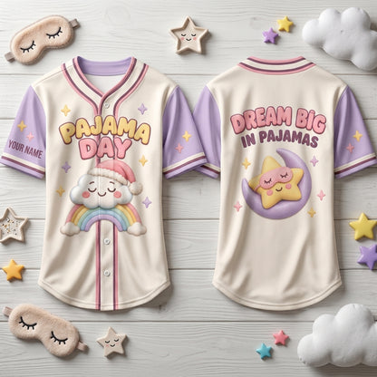 Personalized Pajama Day Dream Big Baseball Jersey - Cute Teacher Student Gift - mockup 2