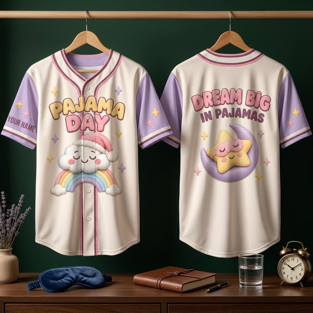 Personalized Pajama Day Dream Big Baseball Jersey - Cute Teacher Student Gift - mockup 3