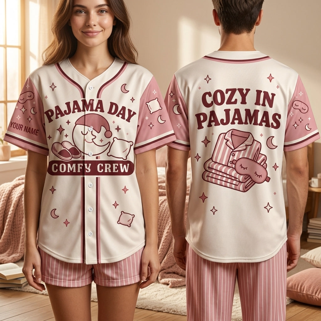 Personalized Pajama Day School Spirit Week Baseball Jersey for Girls, Kids, and Teachers - mockup 1