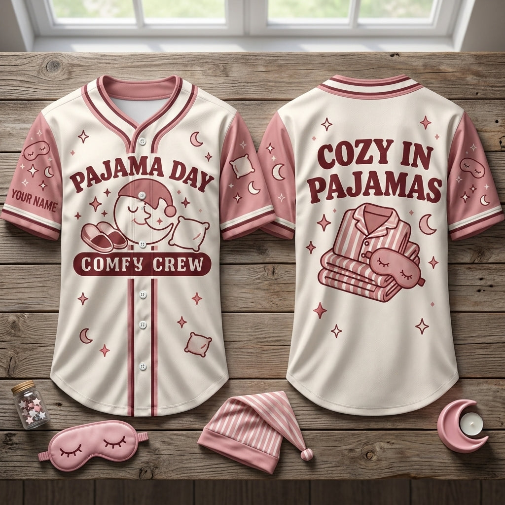 Personalized Pajama Day School Spirit Week Baseball Jersey for Girls, Kids, and Teachers - mockup 2