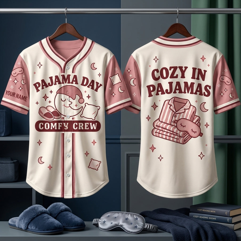Personalized Pajama Day School Spirit Week Baseball Jersey for Girls, Kids, and Teachers - mockup 3