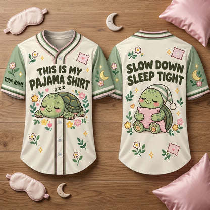 Custom Sleeping Turtle This is My Pajama Baseball Jersey - Cozy Slow Down Sleep Tight Gift - mockup 2