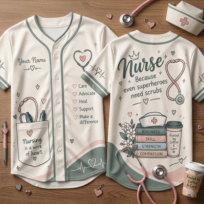 Personalized Nursing is a Work of Heart Baseball Jersey – Custom Gift for Healthcare Heroes - mockup 2