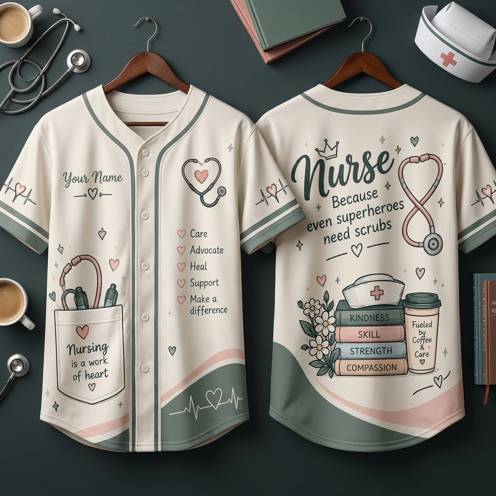 Personalized Nursing is a Work of Heart Baseball Jersey – Custom Gift for Healthcare Heroes - mockup 3