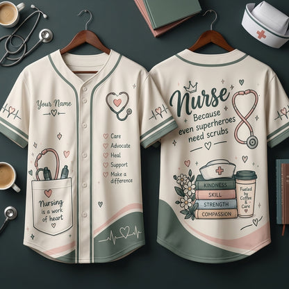Personalized Nursing is a Work of Heart Baseball Jersey – Custom Gift for Healthcare Heroes - mockup 3