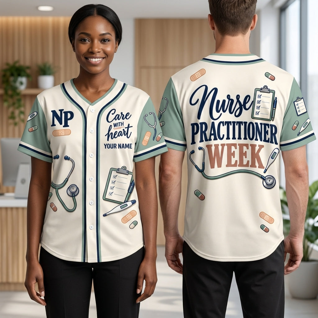 Personalized Nurse Practitioner Week Baseball Jersey - NP Care With Heart Gift - mockup 1