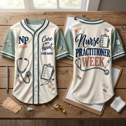Personalized Nurse Practitioner Week Baseball Jersey - NP Care With Heart Gift - mockup 2