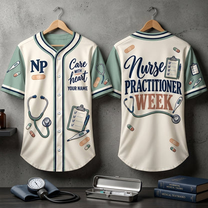 Personalized Nurse Practitioner Week Baseball Jersey - NP Care With Heart Gift - mockup 3