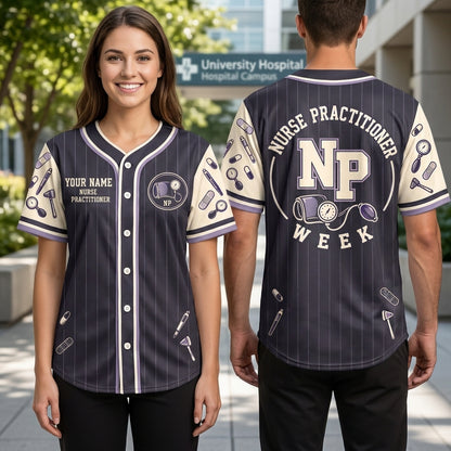 Custom Nurse Practitioner Pinstripe Baseball Jersey – Personalized NP Week Gift - mockup 1
