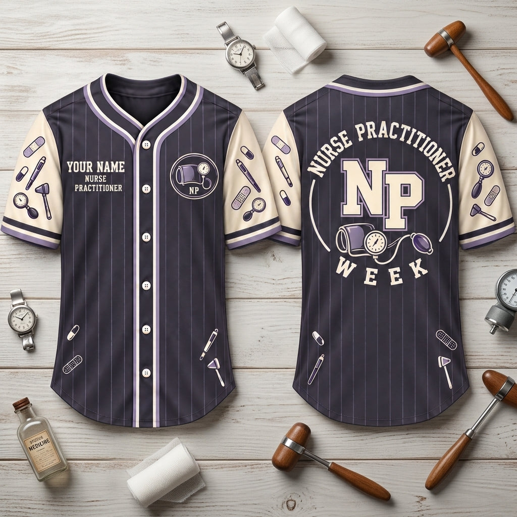 Custom Nurse Practitioner Pinstripe Baseball Jersey – Personalized NP Week Gift - mockup 2