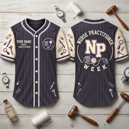Custom Nurse Practitioner Pinstripe Baseball Jersey – Personalized NP Week Gift - mockup 2