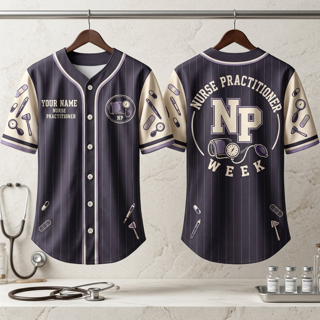 Custom Nurse Practitioner Pinstripe Baseball Jersey – Personalized NP Week Gift - mockup 3