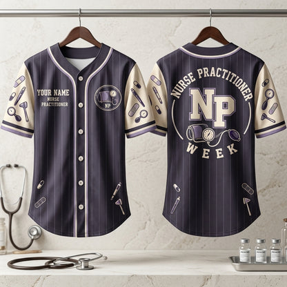 Custom Nurse Practitioner Pinstripe Baseball Jersey – Personalized NP Week Gift - mockup 3