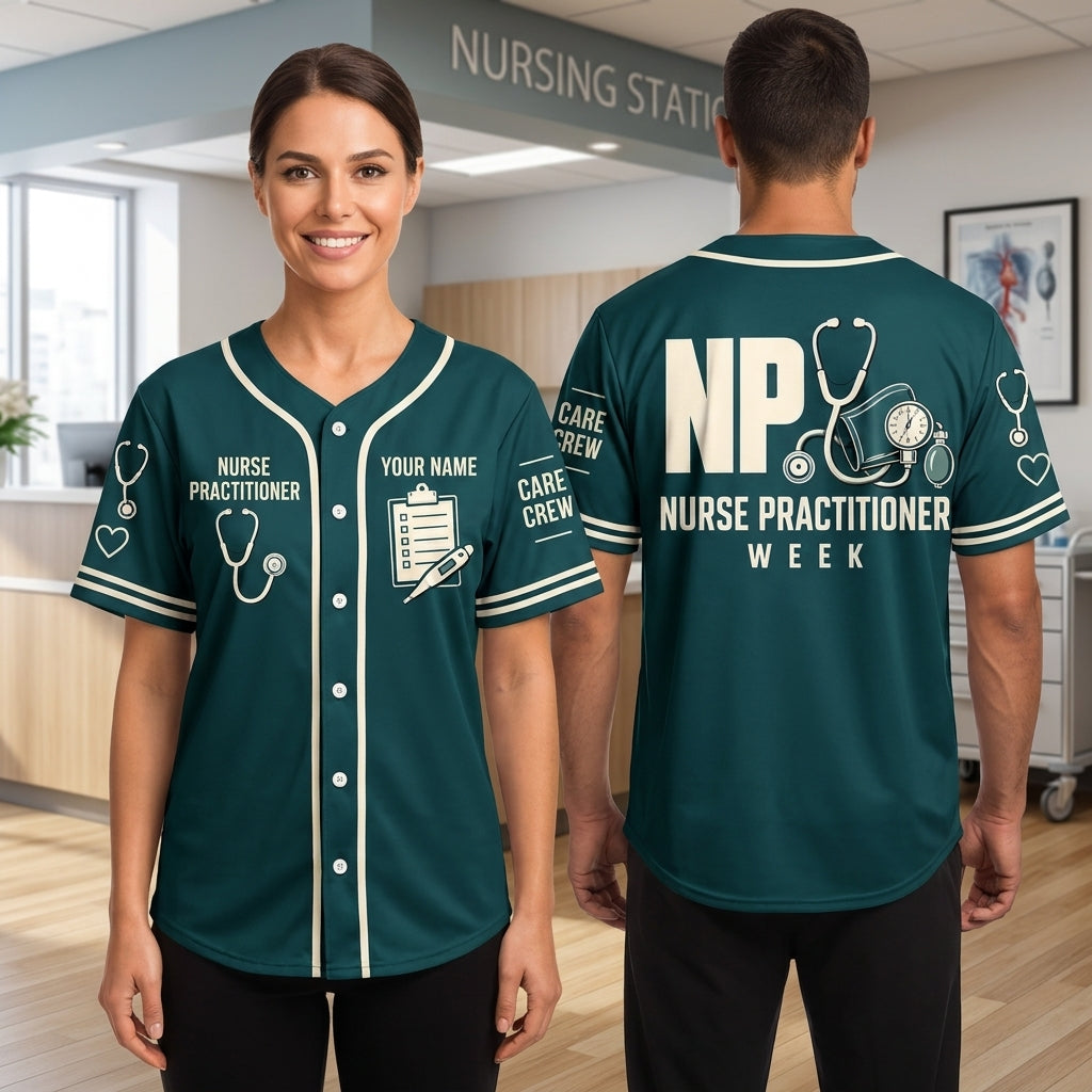 Personalized Nurse Practitioner Week Baseball Jersey - Custom NP Care Crew Apparel - mockup 1