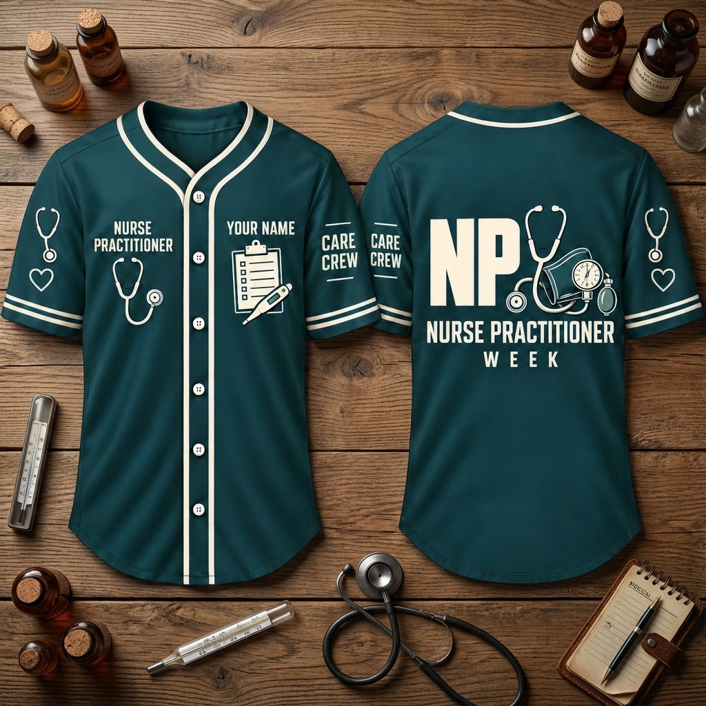 Personalized Nurse Practitioner Week Baseball Jersey - Custom NP Care Crew Apparel - mockup 2