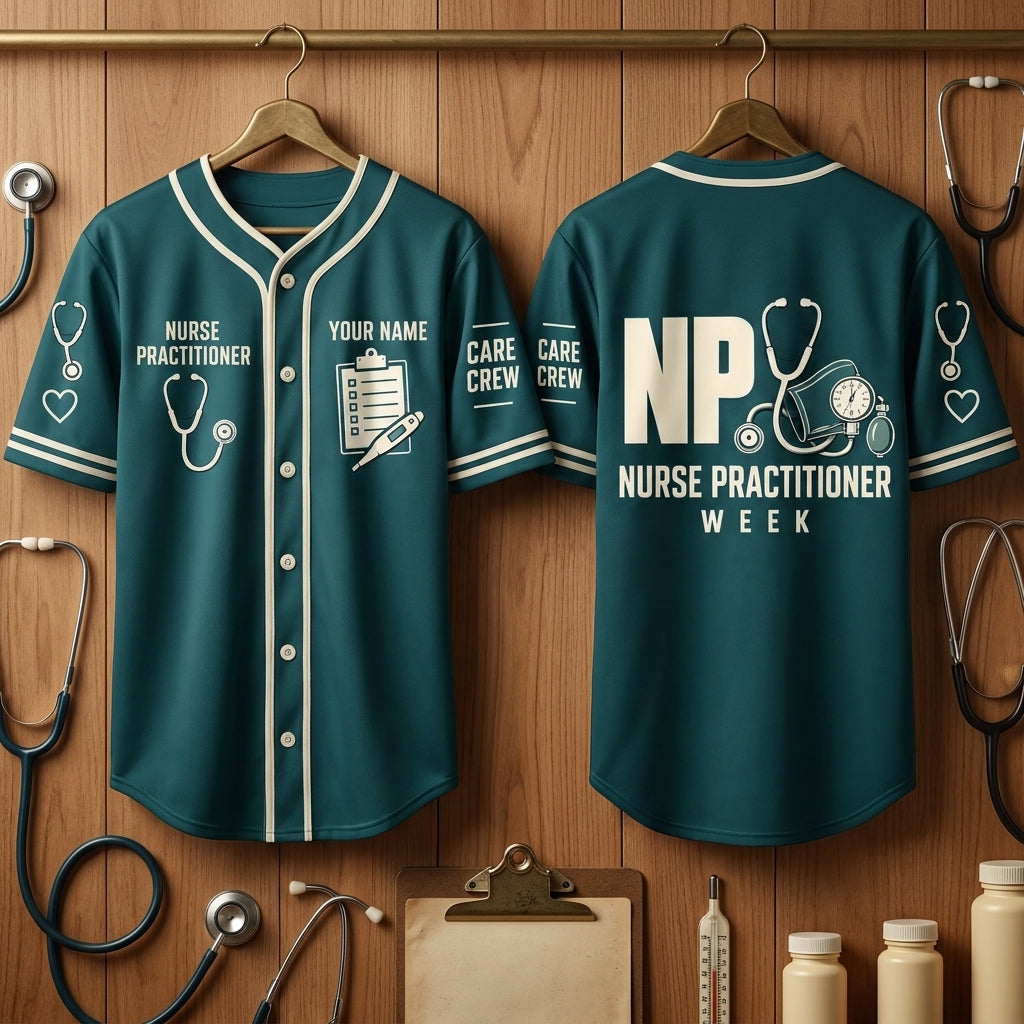Personalized Nurse Practitioner Week Baseball Jersey - Custom NP Care Crew Apparel - mockup 3