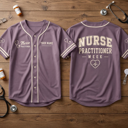 Personalized Nurse Practitioner Week Baseball Jersey - Custom Name Medical Gift - mockup 2
