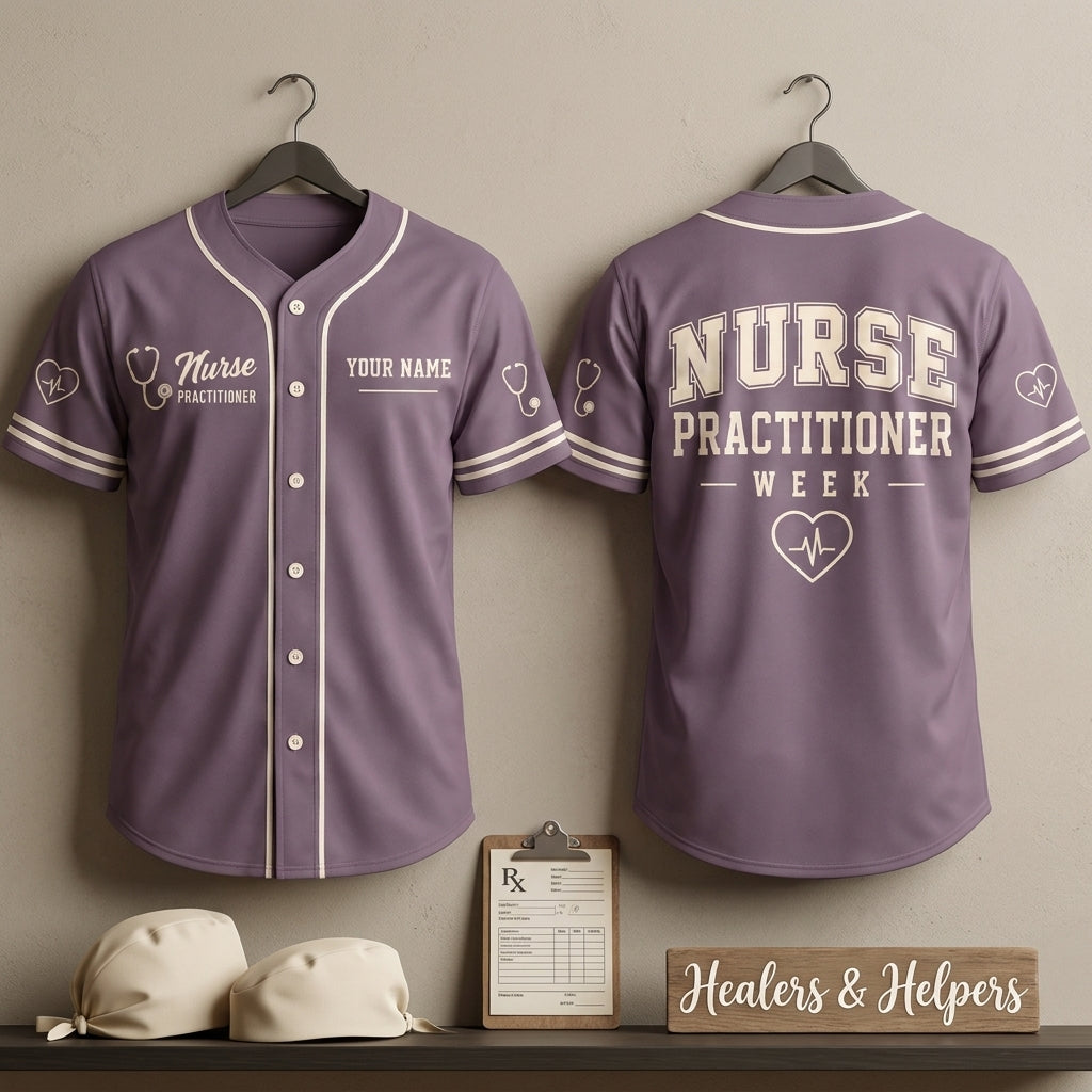 Personalized Nurse Practitioner Week Baseball Jersey - Custom Name Medical Gift - mockup 3