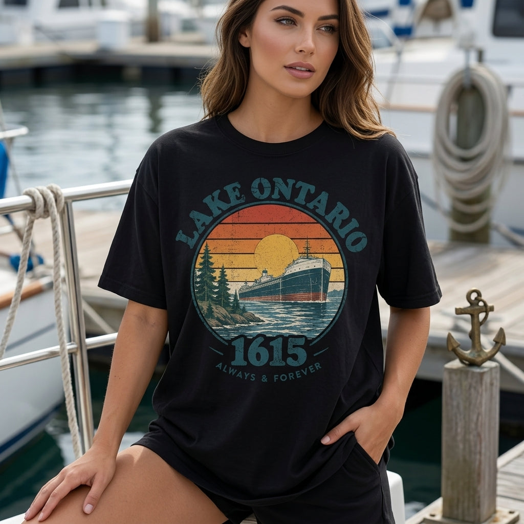 Vintage Lake Ontario Freighter 1615 T-shirt Sweatshirt Hoodie – Retro Nautical Gift - mockup 1