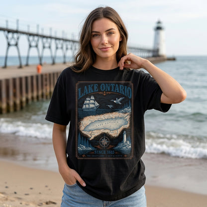 Lake Ontario Vintage Nautical Map T-shirt Sweatshirt Hoodie – Great Lakes Gift - mockup 1