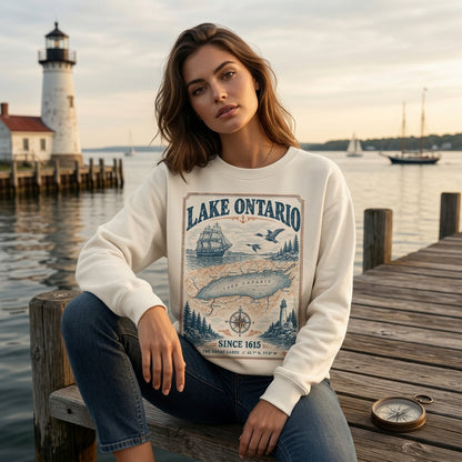Lake Ontario Vintage Nautical Map T-shirt Sweatshirt Hoodie – Great Lakes Gift - mockup 2